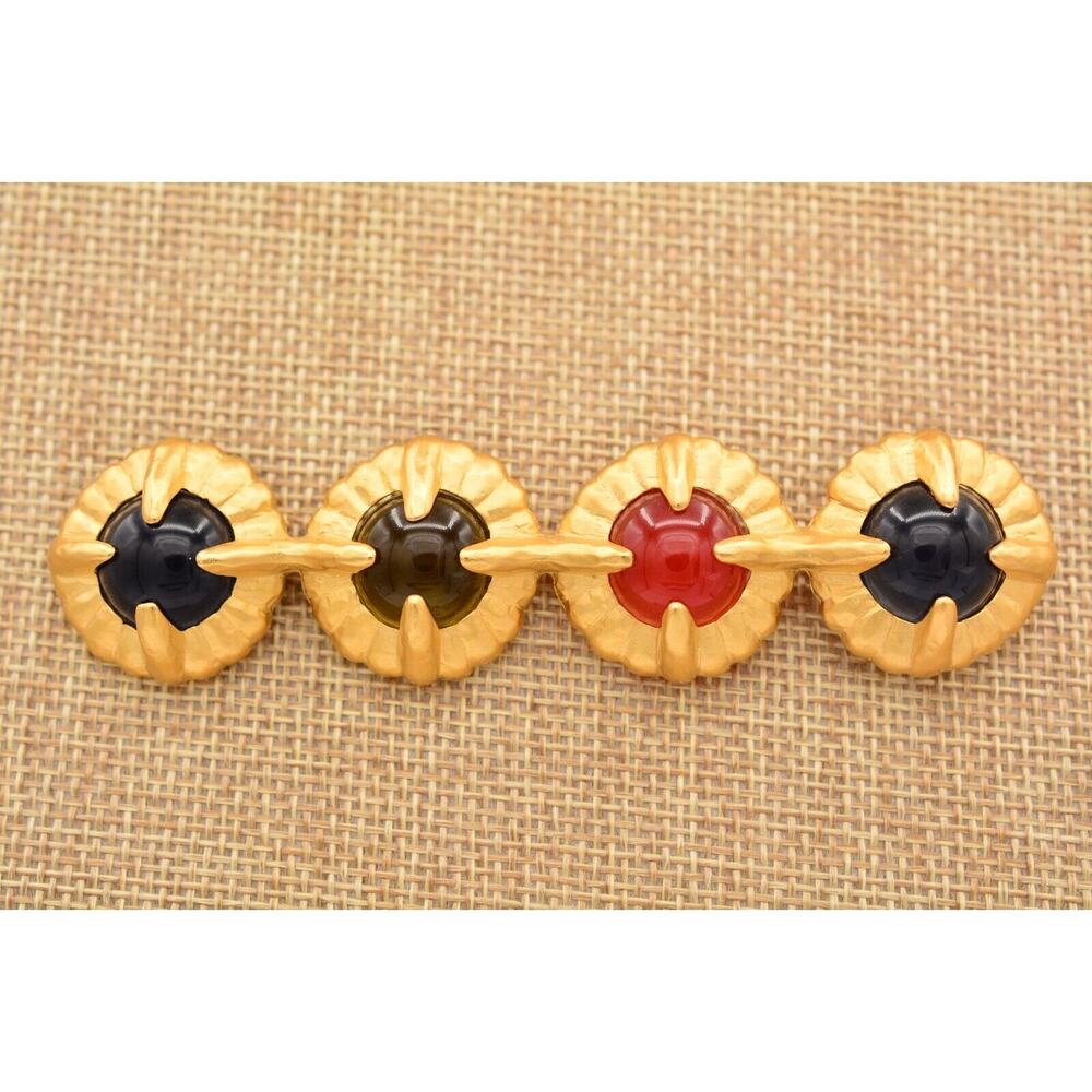 Givenchy Vintage Cabochon Pin Brooch Multi-Color Brushed Gold NOS Signed BinAT - Picture 2 of 12